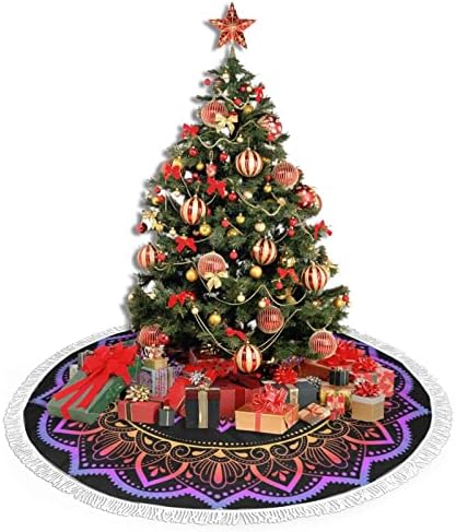 צורה מעגלית של מנדלה עם פרח לוטוס לחצאית עץ חג המולד של חינה קישוט עץ חג המולד אדום קישוט לשנה החדשה עיצוב