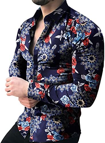 חולצות גברים של ווקאצ ' י 2022, חולצות כפתור שרוול ארוך מזדמנים חולצות הוואי מודפסות צבעוניות גרפיות