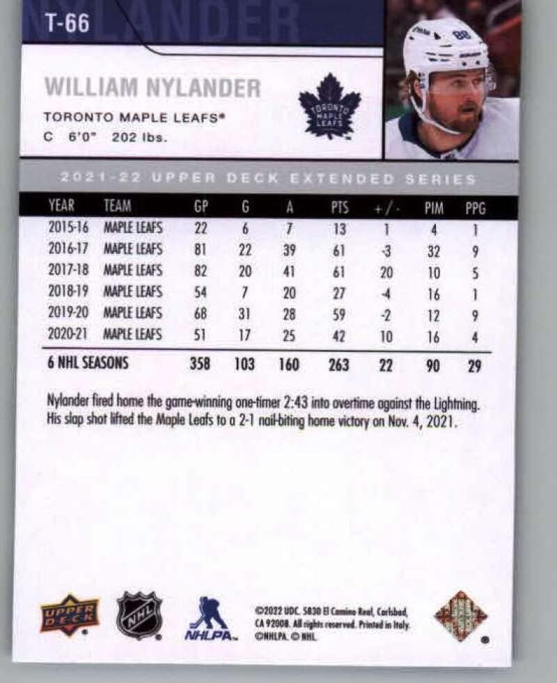 2021-22 סיפון עליון מורחב 2006-07 בלעדיות רטרו T-66 ויליאם נילנדר טורונטו טורונטו מייפל עלים NHL כרטיס מסחר