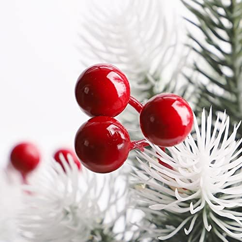 MEVIDA TABLETOP מיני חג המולד, עץ חג מולד מלא מלאכותי לחדר שינה, עץ חג המולד העליון, פירות יער אדומים, שקית