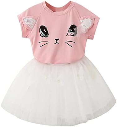 XBGQASU בגדי ילדה בגודל 8 סתיו פעוט ילדים בנות תינוקות שמלת טוטו ילדה קטנה חולצה חתול חמוד שרוול קצר