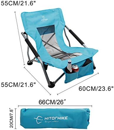 Hitorhike Low Sling Beach Camping Concement Capher מתקפל עם משענות וכיסא ניילון ניילון נושם קומפקטי