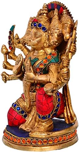 פסל הדתי ההינדי של הינדי הנומן/פסל באג'ראנגבאלי בפאנץ '-מוחי אווטאר: מפוסל במתכת פליז מוצקה עם אבני חן