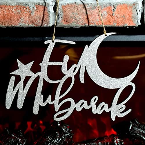 Ramadan Mubarak שלט תלוי רמדאן שלט עץ נצנצים רמדאן מובארק ירח ותלוי כוכבים עיד תלייה קישוט רמדאן קישוטי מובארק