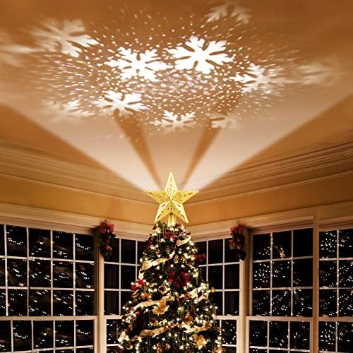 מקרן עץ חג המולד של כוכב, אורות טופר עץ מוארים בגודל 10 אינץ