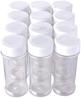 12 חבילה של 6 גרם. בקבוקי תבלינים פלסטיק ברורים ריקים עם מכסים עליונים מפזרים לבנים לאחסון ומפיץ מלח, ממתיקים