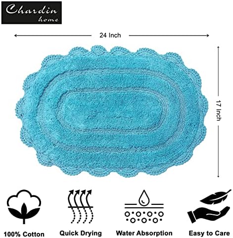 Chardin Home Chardin Blue Blue Crogrug, כותנה עגולה אמבטיה עם גבול סרוגה בעבודת יד מלאכותית, Tubmat