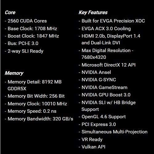 EVGA GEFORCE GTX 1080 SC GAMING ACX 3.0, 8GB GDDR5X, LED, DX12 OSD תומך בכרטיס גרפי 08G-P4-6183-KR